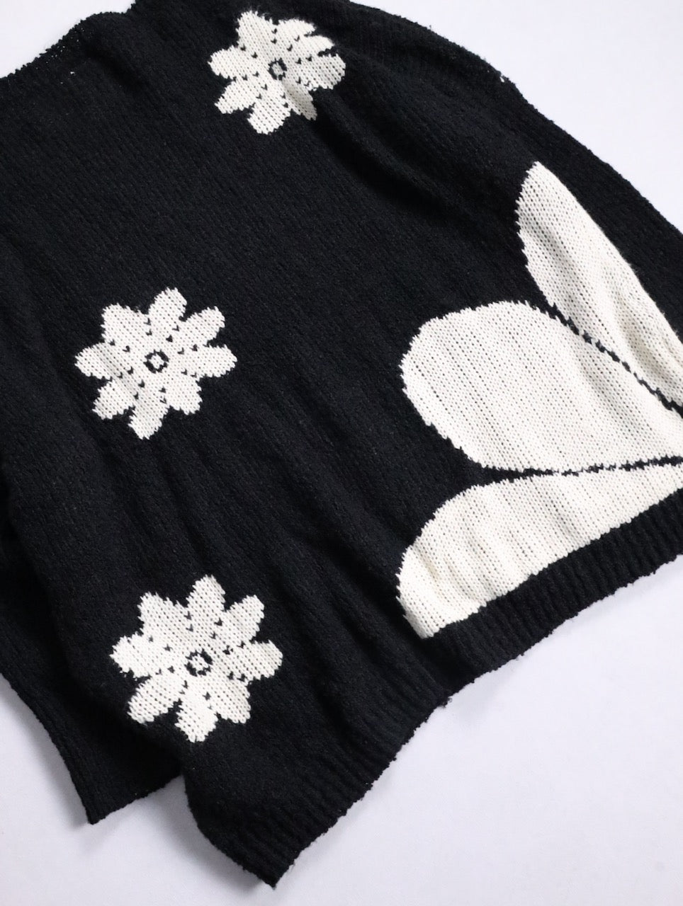 90s DRIES VAN NOTEN flower knit sweater black-white