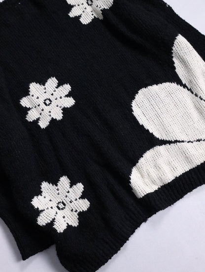 90s DRIES VAN NOTEN flower knit sweater black-white