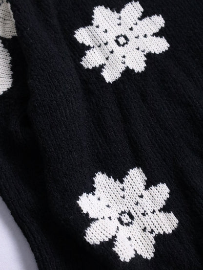 90s DRIES VAN NOTEN flower knit sweater black-white