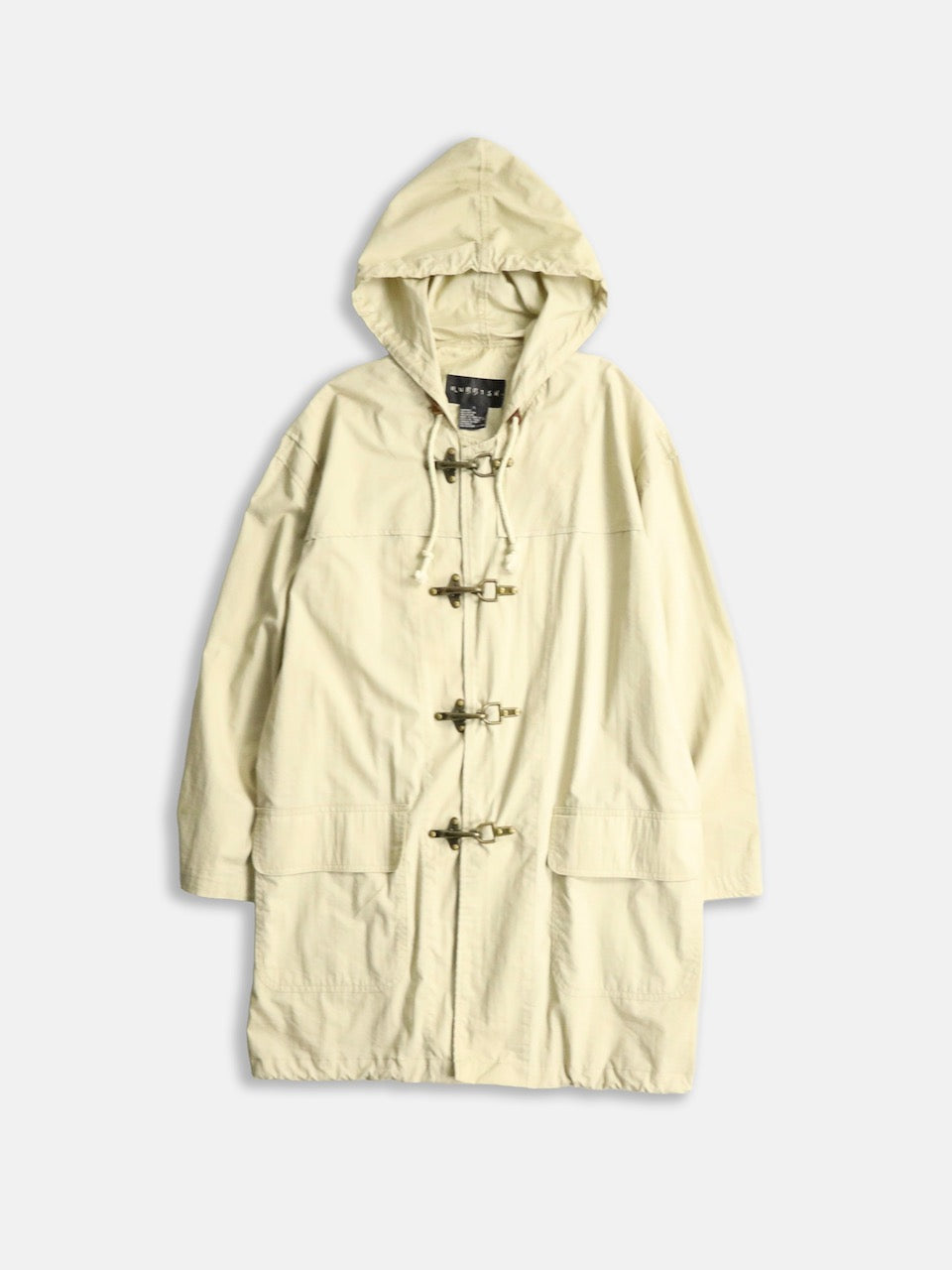 90s cotton nylon fireman hooded half jacket lightbeige