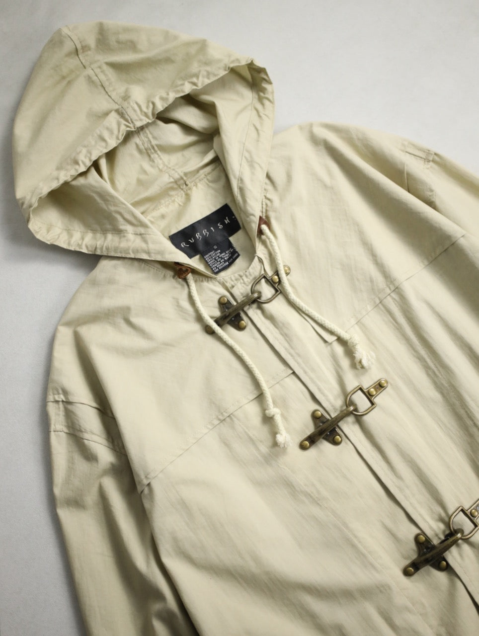 90s cotton nylon fireman hooded half jacket lightbeige