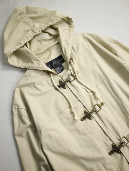 90s cotton nylon fireman hooded half jacket lightbeige