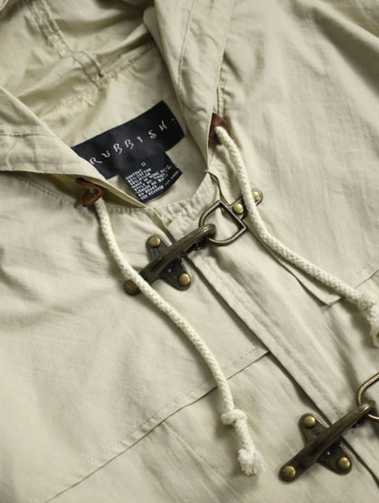 90s cotton nylon fireman hooded half jacket lightbeige