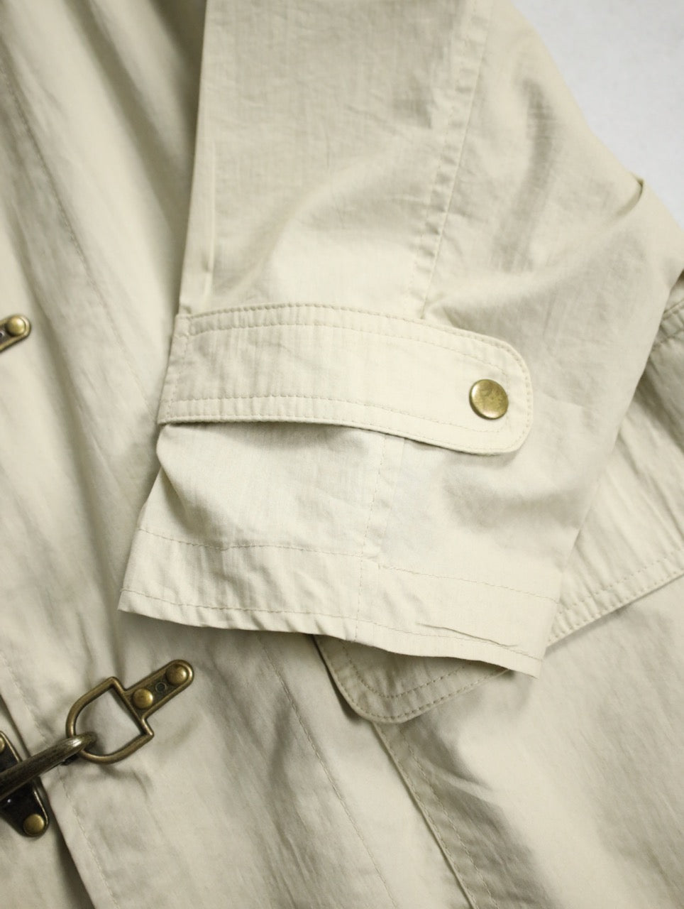 90s cotton nylon fireman hooded half jacket lightbeige