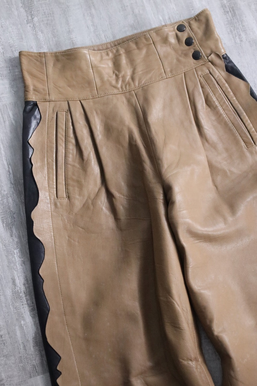 swicth design leather pants brown