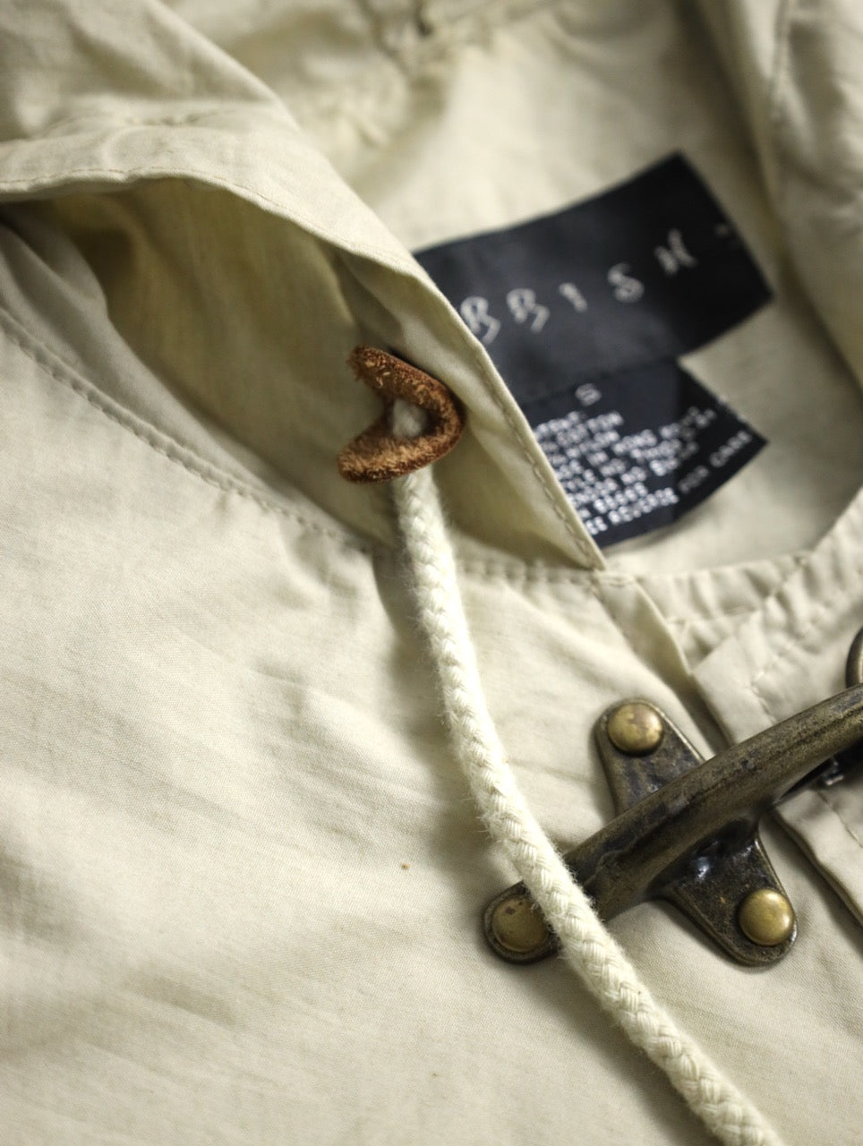 90s cotton nylon fireman hooded half jacket lightbeige