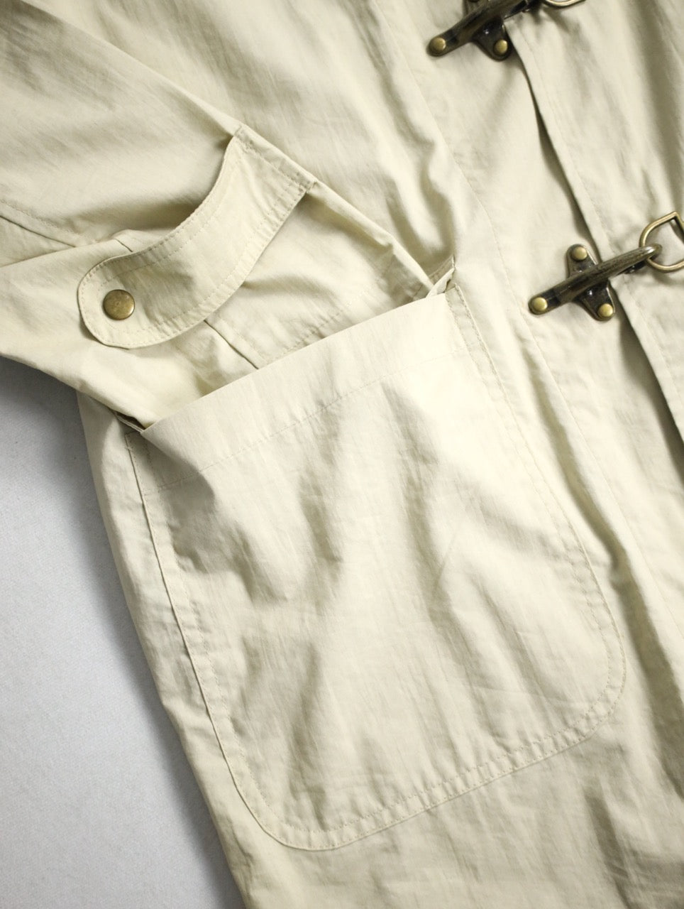 90s cotton nylon fireman hooded half jacket lightbeige