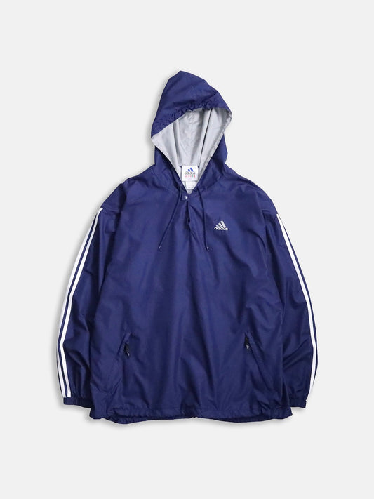 90s ADIDAS nylon touch hooded pull darknavy