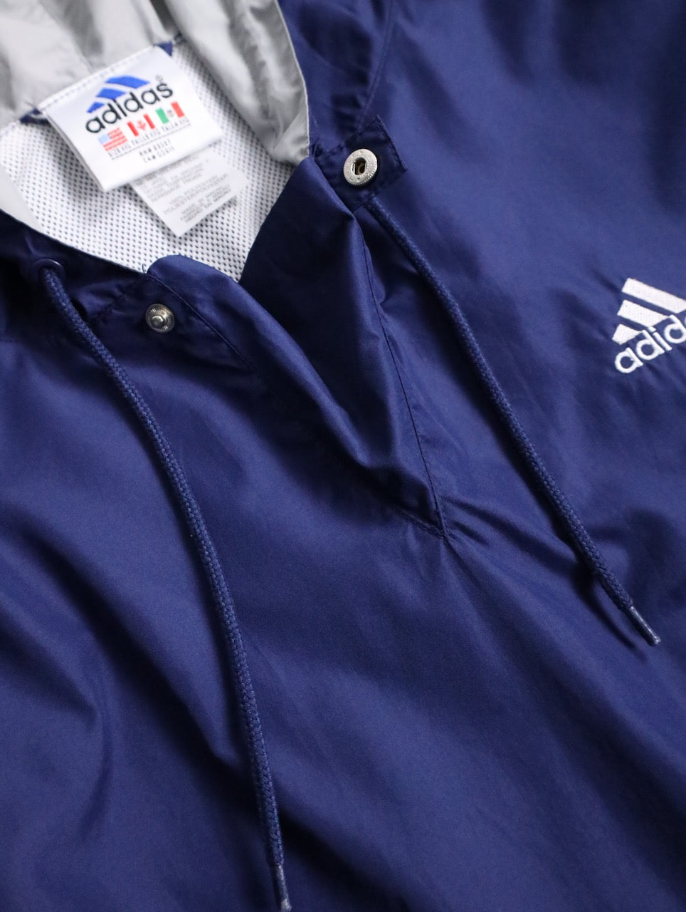 90s ADIDAS nylon touch hooded pull darknavy