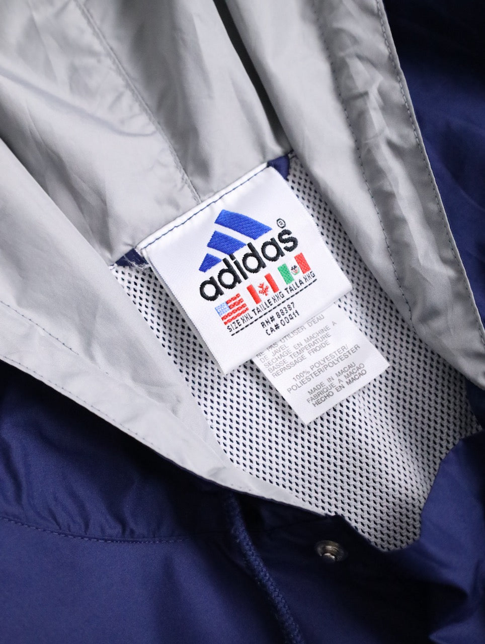90s ADIDAS nylon touch hooded pull darknavy