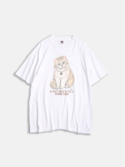 90s cat print tee white