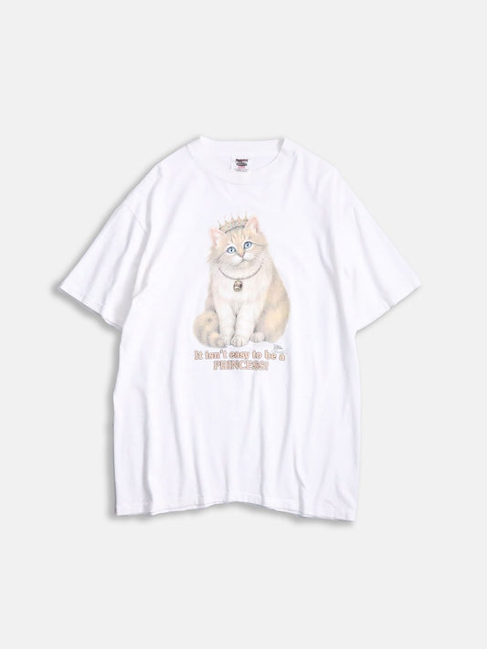 90s cat print tee white