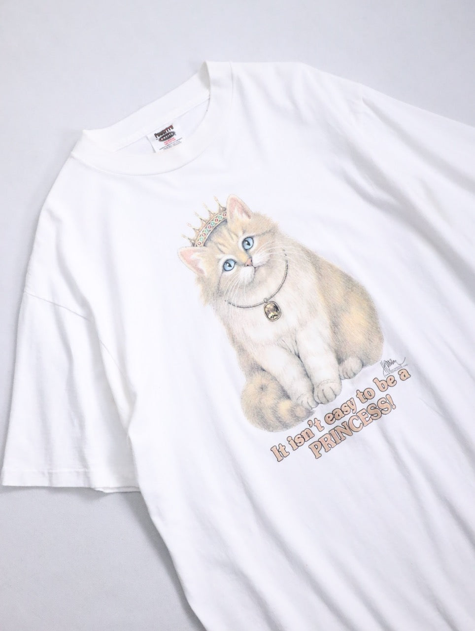 90s cat print tee white