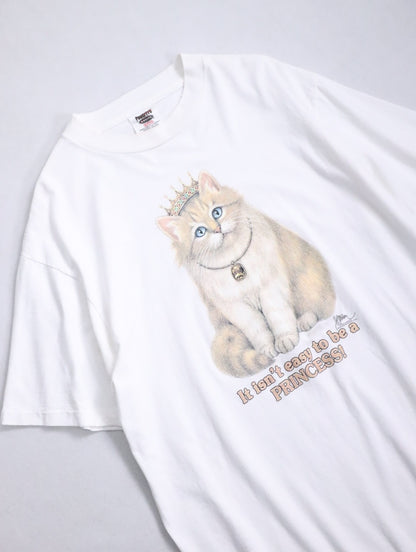 90s cat print tee white