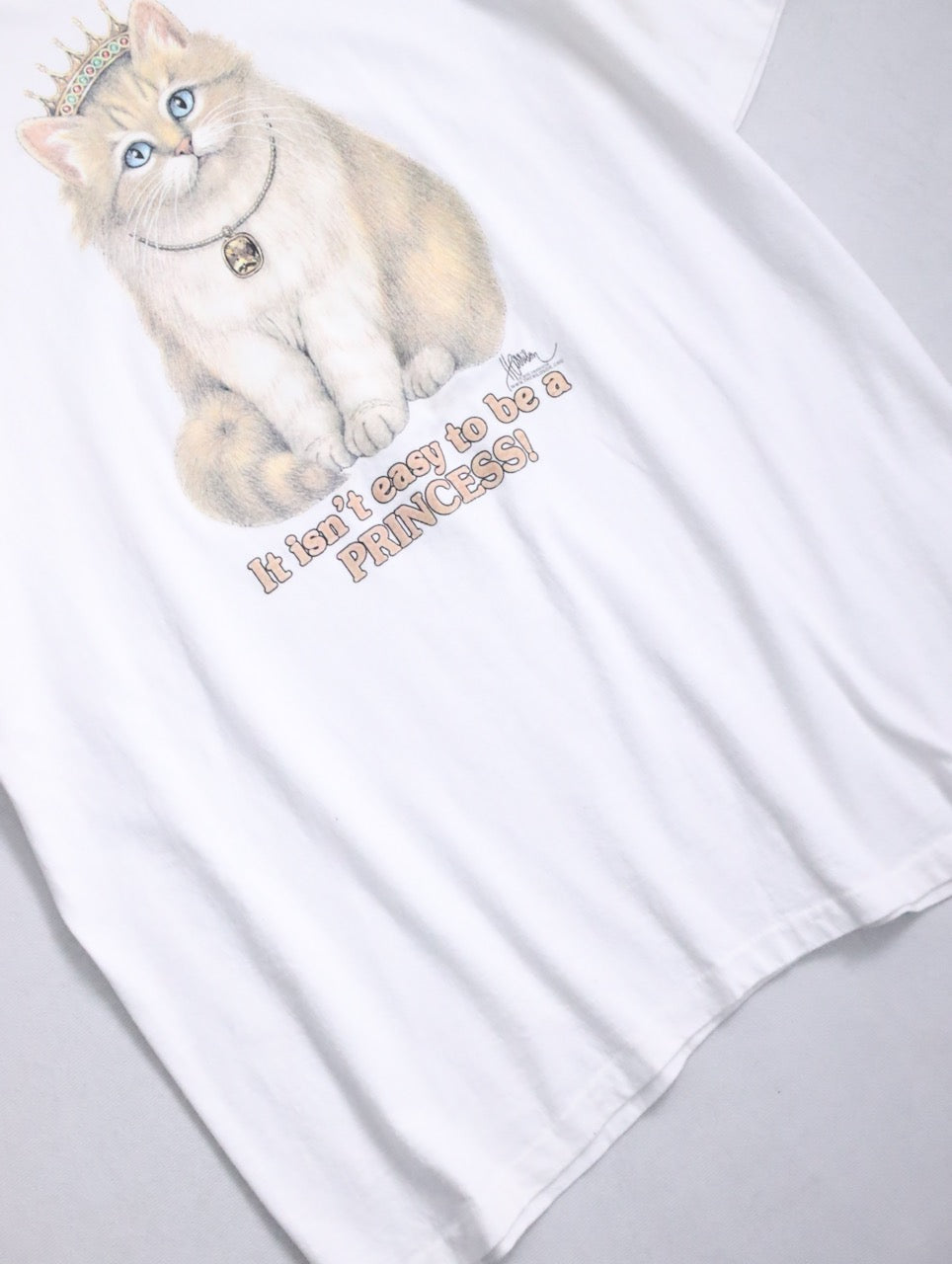 90s cat print tee white