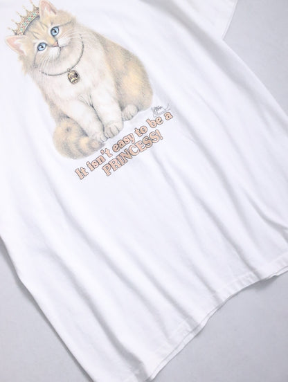 90s cat print tee white