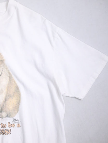 90s cat print tee white