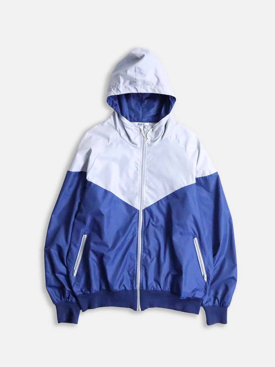 70-80s NIKE 2tone nylon hooded jacket silver-blue