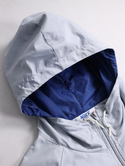 70-80s NIKE 2tone nylon hooded jacket silver-blue