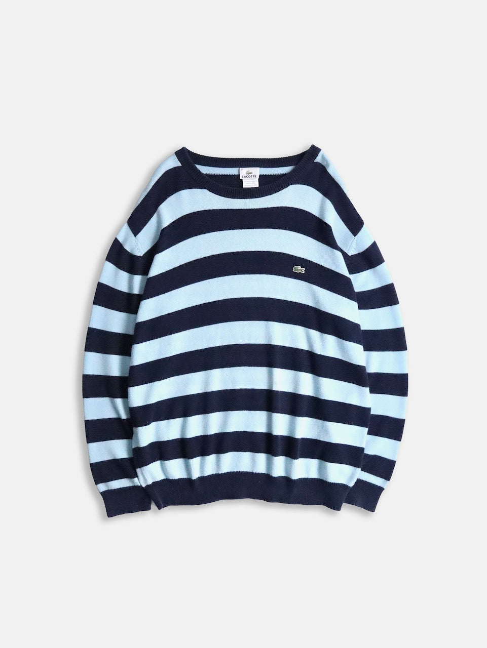 LACOSTE cotton border knit sweater lightblue-black