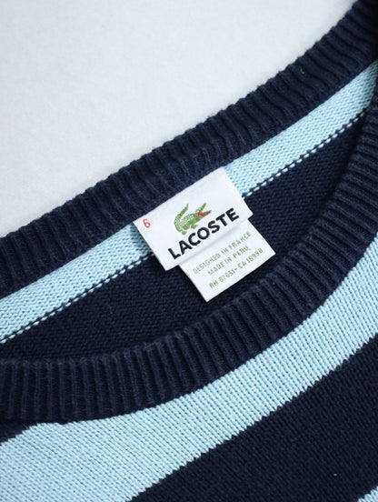 LACOSTE cotton border knit sweater lightblue-black