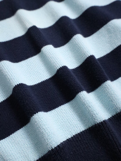 LACOSTE cotton border knit sweater lightblue-black