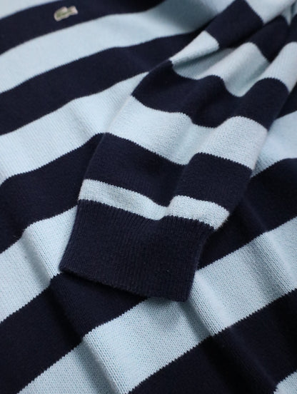 LACOSTE cotton border knit sweater lightblue-black