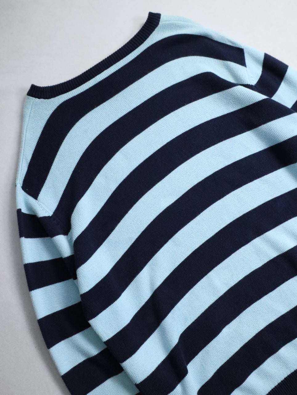 LACOSTE cotton border knit sweater lightblue-black