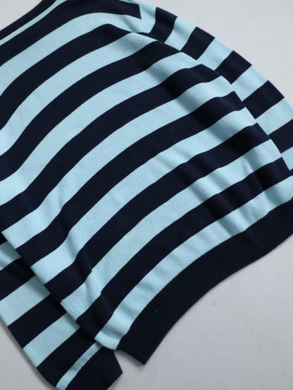 LACOSTE cotton border knit sweater lightblue-black