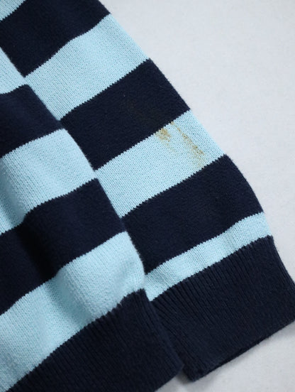 LACOSTE cotton border knit sweater lightblue-black