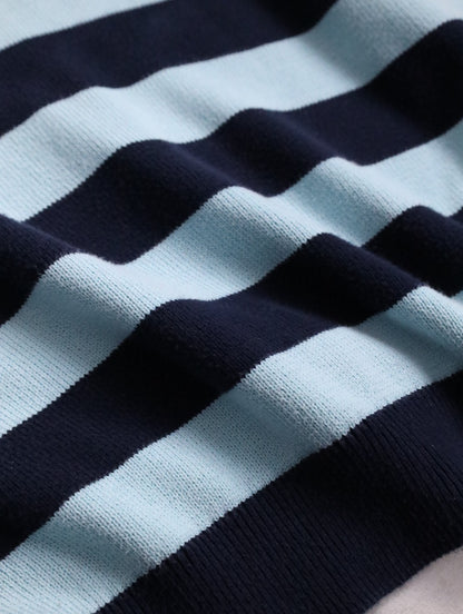 LACOSTE cotton border knit sweater lightblue-black