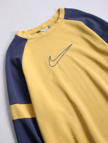 90-00s NIKE 2tone fade sweatshirt mustard-navy