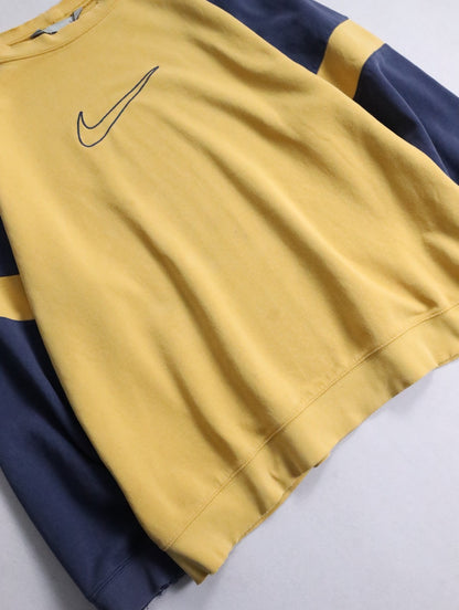 90-00s NIKE 2tone fade sweatshirt mustard-navy