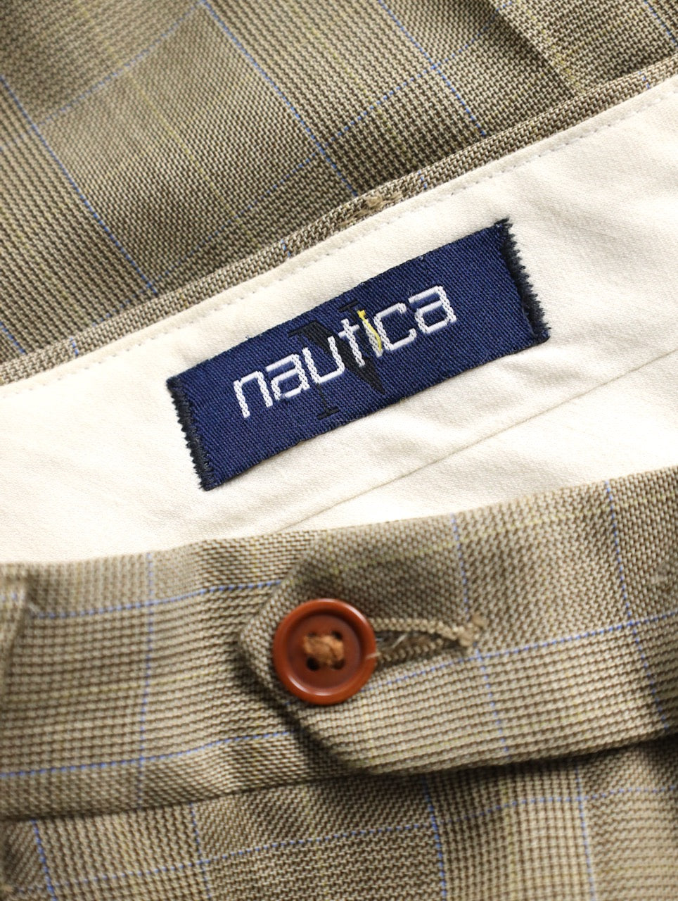 NAUTICA 2tuck check slacks beige-blue