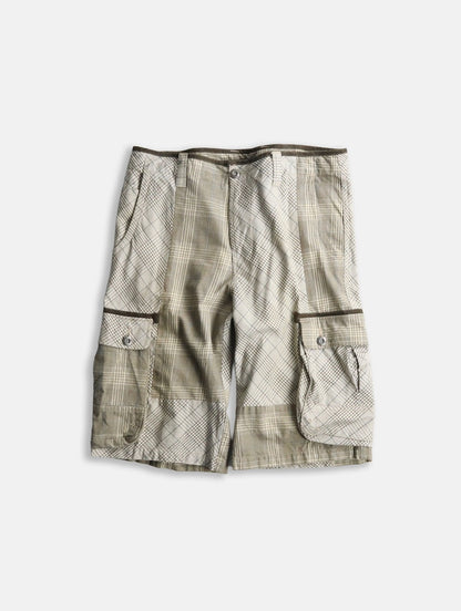 multi check cargo half pants white-brown-lihgtblue