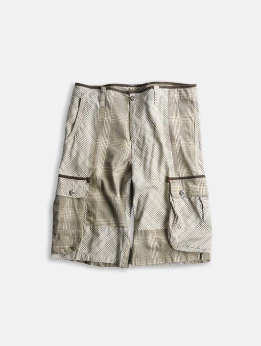 multi check cargo half pants white-brown-lihgtblue