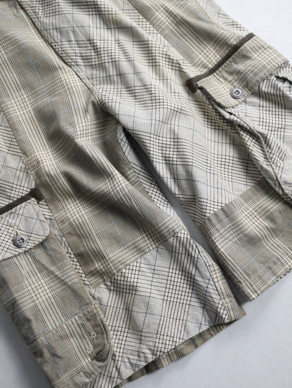 multi check cargo half pants white-brown-lihgtblue