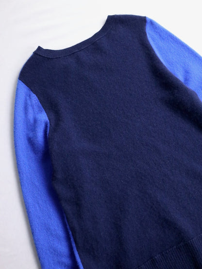 100% cashmere bicolor knit sweater blue-black