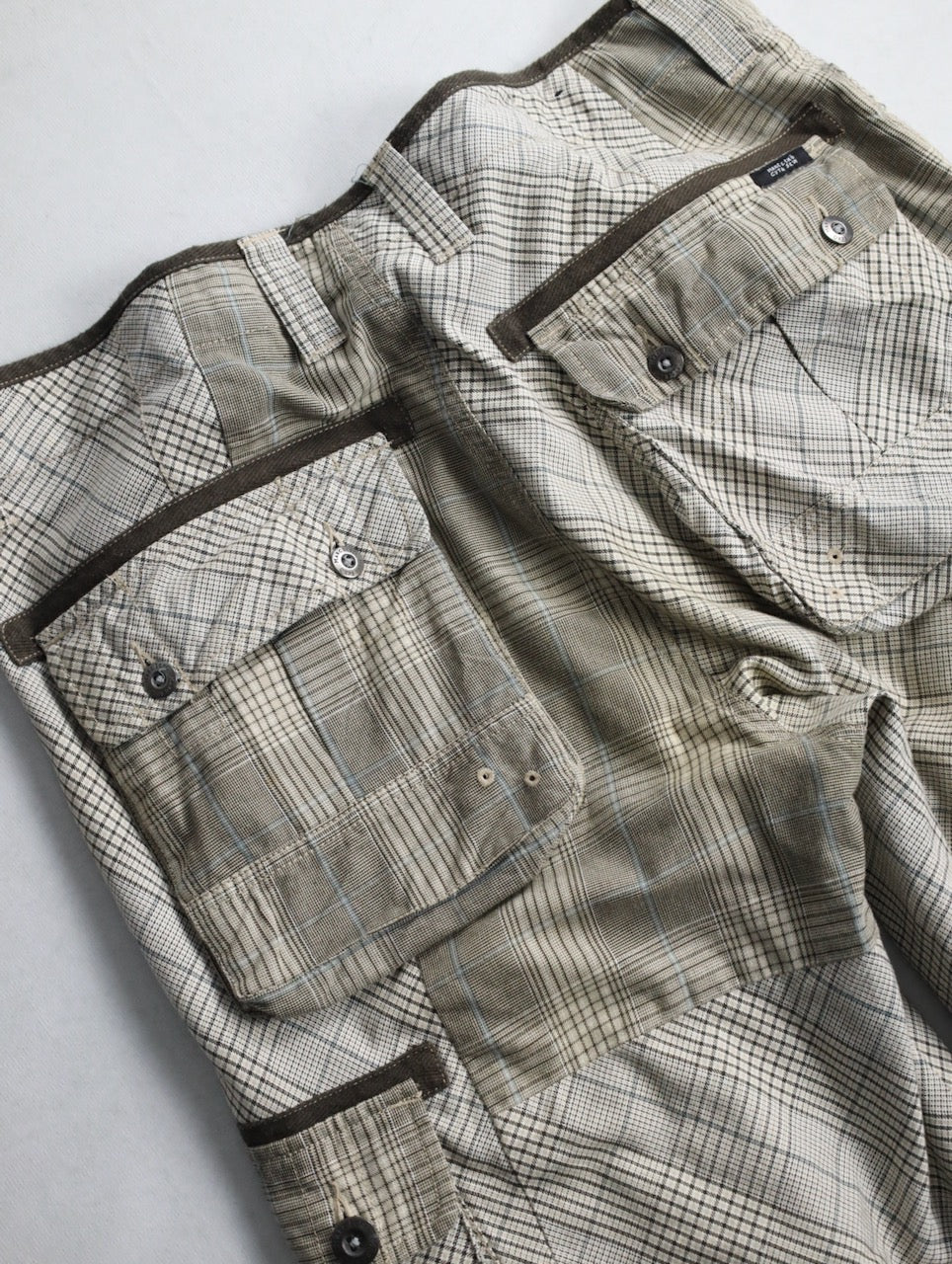 multi check cargo half pants white-brown-lihgtblue