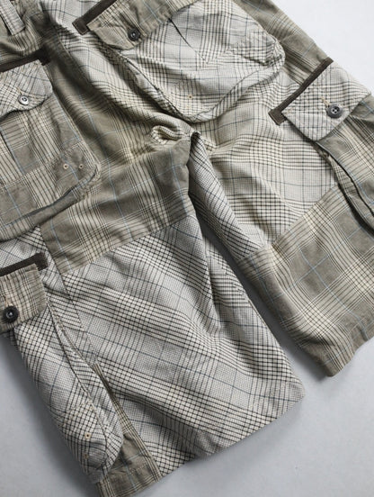 multi check cargo half pants white-brown-lihgtblue
