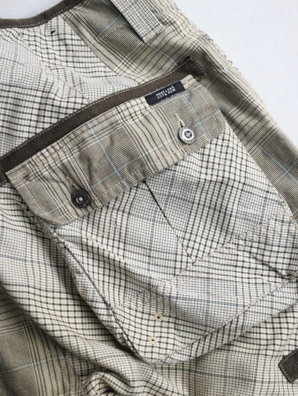 multi check cargo half pants white-brown-lihgtblue