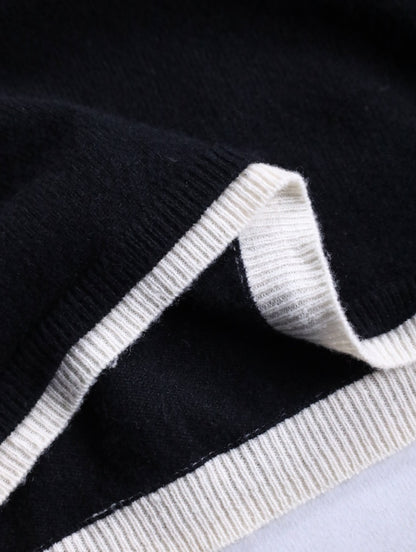 100% cashmere layered like knit sweater black-white