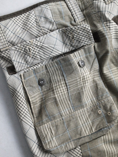 multi check cargo half pants white-brown-lihgtblue