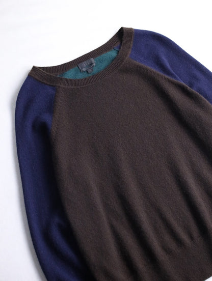 J.CREW 100% cashmere 3tone knit sweater brown-green-navy