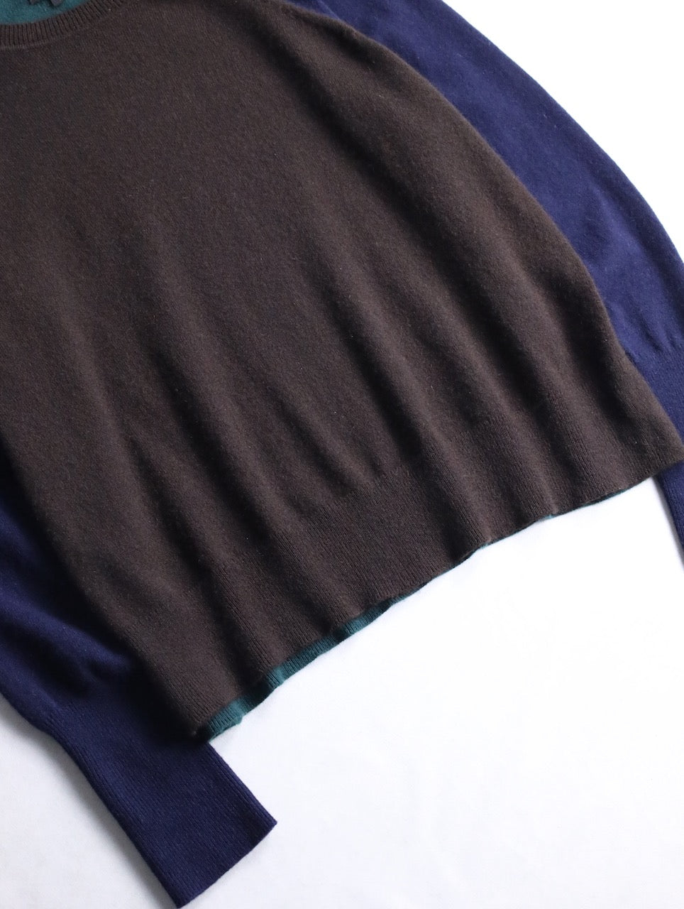 J.CREW 100% cashmere 3tone knit sweater brown-green-navy