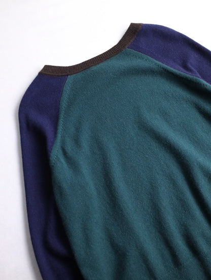 J.CREW 100% cashmere 3tone knit sweater brown-green-navy