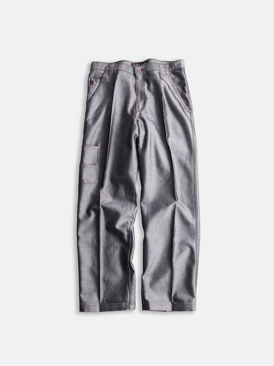 guess jeans metallic wide denim painter pants gray
