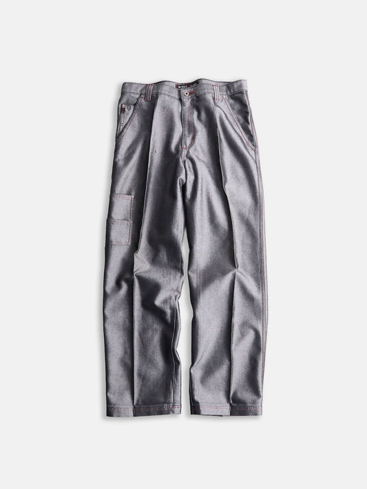 guess jeans metallic wide denim painter pants gray