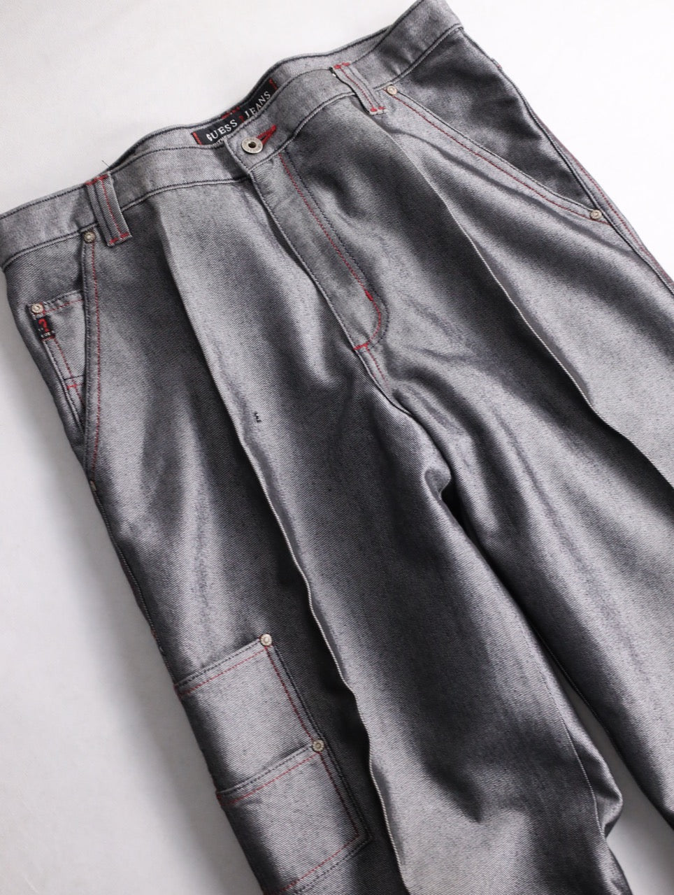 guess jeans metallic wide denim painter pants gray