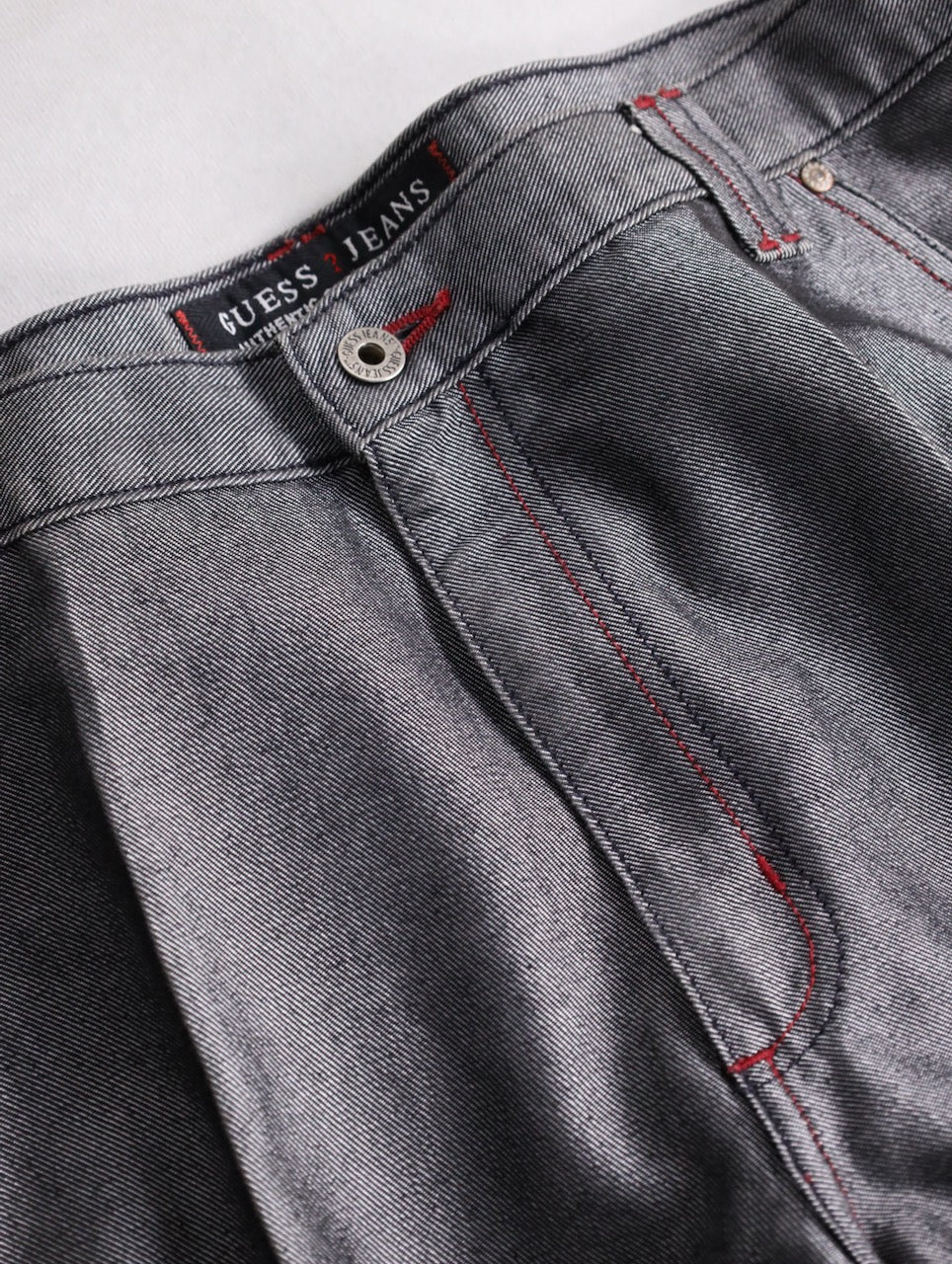guess jeans metallic wide denim painter pants gray